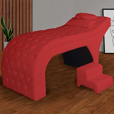 Imagem de Kit Maca e Escada Para Massagem e Estética Suede Vermelho - LM DECOR