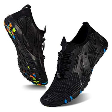 Imagem de WateLves Water Shoes – Meias aquáticas de secagem rápida, para surf, ioga, hidroginástica, Preto moderno, 12 Women/10.5 Men