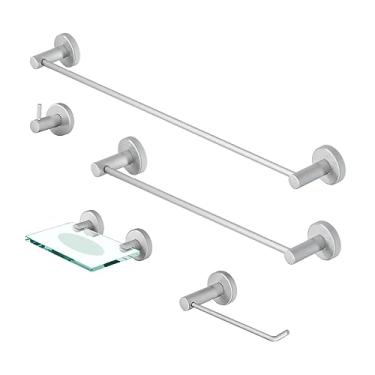 Imagem de Kit de Acessórios de Banheiro Athenas Inox e Alumínio Prata Escovado Grego Metal