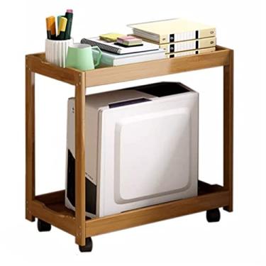 Imagem de GRFIT Suporte de CPU Suporte de torre de PC de mesa com armazenamento, suporte de caixa de PC com rolamento de 2 níveis, suporte de CPU de bambu com rodas giratórias sob a mesa para suporte de torre de PC de escritório em casa (cor: 1)