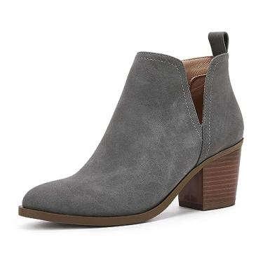 Imagem de Coutgo Botas femininas de cano curto, salto grosso, bico de amêndoa, sem cadarço, botas ocidentais, Cinza, 8.5