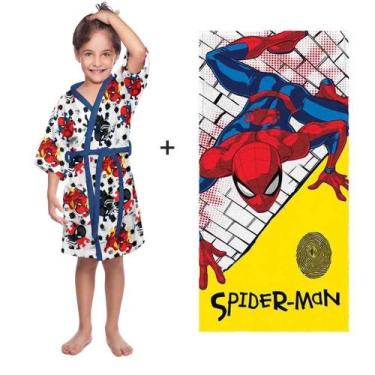 Imagem de Roupão Felpudo Infantil Quimono Estampado Spider-Man Lepper