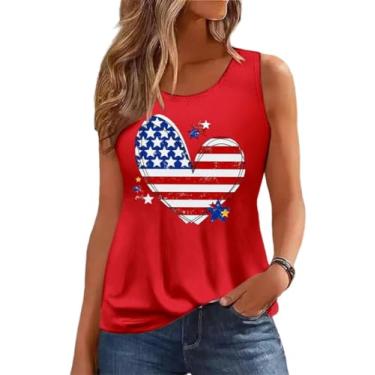 Imagem de Camiseta regata feminina 4 de julho Dia da Independência sem mangas EUA América Memorial Day Graphic Tops Cami Tops, Vermelho - 1, XXG