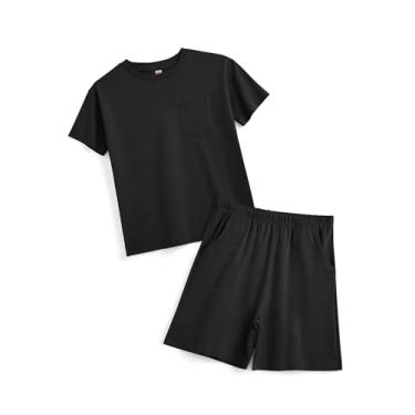 Imagem de Handfrog Conjuntos de roupas de verão para meninos, 2 peças, tops de manga curta, shorts casuais 2024, Preto, 11-12 Y