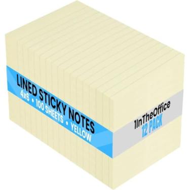 Imagem de 1InTheOffice Sticky Notes 4x6, blocos de notas autocolantes, notas adesivas forradas, 4 x 6, amarelo, 100 folhas, pacote com 12