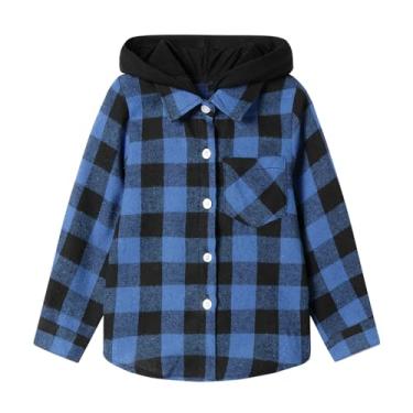 Imagem de Mud Kingdom Camisa xadrez de flanela para meninos com capuz e botões frontais, manga comprida, Azul, 6