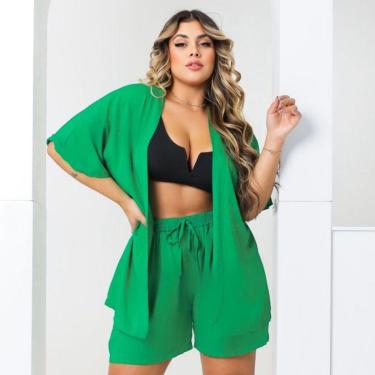 Imagem de Conjunto Feminino Kimono/Cardigan e Short Plus Size - Julia-Feminino