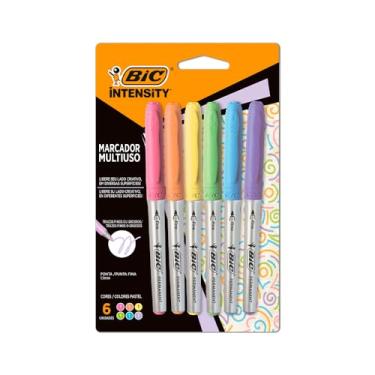 Imagem de Pincel Marcador Permanente BIC Marking, Color Pastel, Ponta Média, 6 Cores, 891855, 6 Unidades, Tons Pastéis, Superfícies Diversas