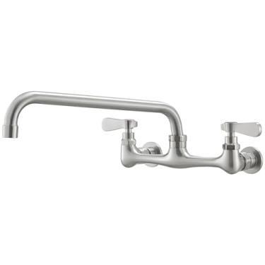 Imagem de Homevacious Torneira de cozinha montada na parede centros de 20 cm centros de ajuste de 20 cm 1/2 entradas fêmeas bico giratório de 30 cm 2 alças torneira de pia comercial utilitária torneira