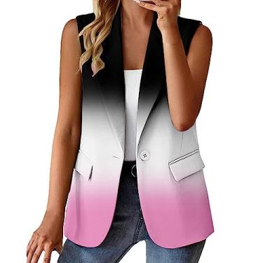 Imagem de Aniywn Blazer feminino casual com bolsos, sem mangas, com botões, jaqueta de lapela lisa, A5 - rosa, P