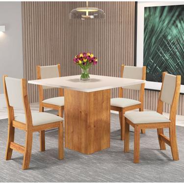Imagem de Mesa de Jantar Quadrada Snap Com 4 Cadeiras Sol Cobre/Blonde/Bege - Casa Giulia
