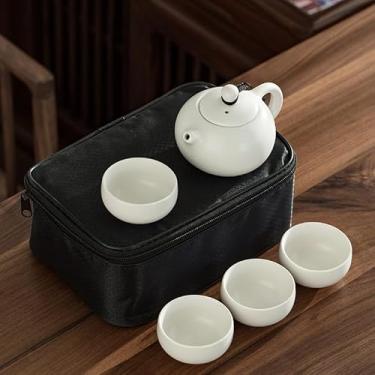 Imagem de Conjunto de chá de viagem bule de chá com 4 xícaras e saco de infusor de chá, conjunto de 5 peças de porcelana para preparação de chá, branco