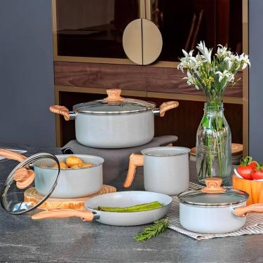 Imagem de Conjunto Jogo de Panelas Antiaderente Ceramic Life Easy Gris C/ 5 Peças