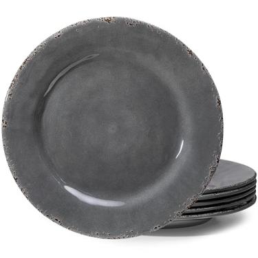 Imagem de ZAROCRUS Conjunto de 6 Pratos de Jantar de Melamina Farmhouse, Resistentes a Quebras e Lascas, Sem BPA, 28 cm, Pratos de Salada de Melamina Leves e Maiores para Uso