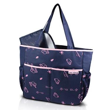 Imagem de BOLSA DE BEBÊ MATERNIDADE ESTAMPADA COM 4 BOLSINHOS E TROCADOR IMPERMEÁVEL JACKI DESIGN AZUL PINK