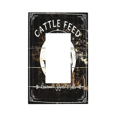 Imagem de Barn Bull Gado Feed Western Cow 1 Gang Light Switch Cover Plate Single Rocker Animal Decorativo Placa de Parede GFCI para Casa de Fazenda Decoração de Campo Rústico Preto Madeira Tamanho Médio