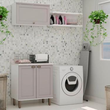 Imagem de Kit Área de Serviço Acquaflex 100% Mdf com Armário, Balcão e Nicho com Metalon Branco/Cinza