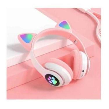 Imagem de Fone De Ouvido Gamer Sem Fio Orelha Gato Led Rosa Cat - Cat M23
