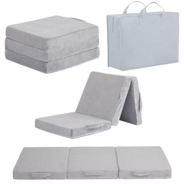 Imagem de Givjoy Colchão dobrável para crianças, tapete de cochilo triplo, dobrável, lavável, para dormir, sofá-cama futon de três dobras com bolsa de armazenamento para meninas e meninos