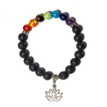 Imagem de Pulseira 7 Chakras Com Pedra Vulcânica 8mm Fio Silicone - CristaisdeCu