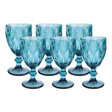 Imagem de Jogo 6 Taças de Vidro Diamond Diamante Azul 300ml Água Class Home