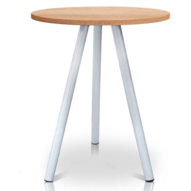 Imagem de Mesa de Canto Lateral Atlanta Tripé Redonda Tampo em MDF - Branca e Ja