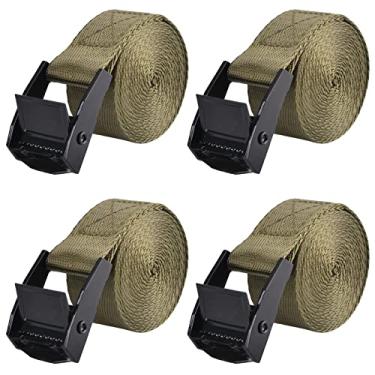 Imagem de TRIWONDER Cinch Tiras de amarração para amarrar tiras de nylon resistentes com fivelas de came para carga, caminhões, barcos, motocicletas, SUP, caiaque, canoa, reboque (3 m, verde - pacote com 4)