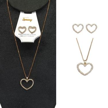 Imagem de Conjunto Colar e Brinco Coração Cravejado Zircônia AAA -r.11 - Lomany 