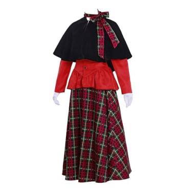 Imagem de SFWXCOS Charles Dickens Caroler Costume Red Victorian Yuletide Lady Christmas Caroler Costume Dress for Women (XS)