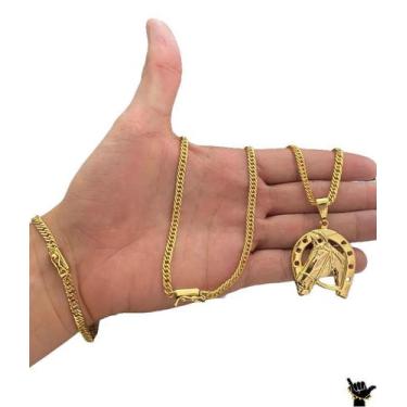 Imagem de Corrente Grumet 5mm + Pulseira + Pingente - Banhado a Ouro - ToJoia18k