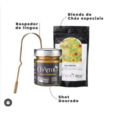 Imagem de Kit Chármo com Chá orgânico, Shot Dourado e raspador de língua