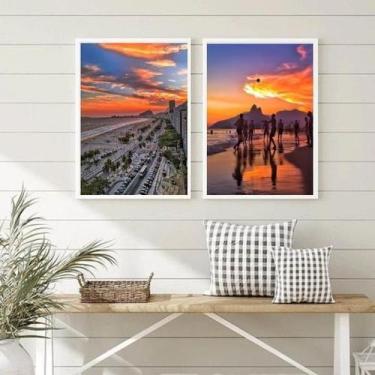 Imagem de Kit 2 Quadros Por Do Sol Em Copacabana- Rio Janeiro 24X18Cm - Quadros 