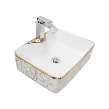 Imagem de Kit Cuba Pia Louça Cerâmica Banheiro C/Torn e Vál Cromada 90 - Smart N