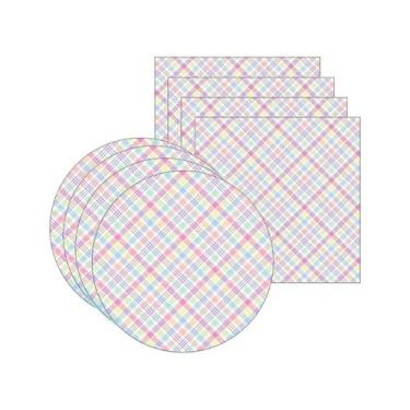 Imagem de Kit Sousplat + Guardanapo Páscoa Xadrez Colorido - NSW, 4 Peças, com b