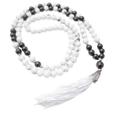Imagem de Japamala 108 Contas Pedras Naturais Howlita Branca, Hematita - Encanto