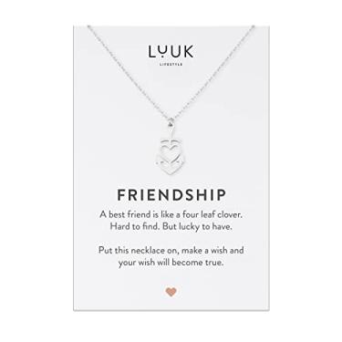 Imagem de LUUK LIFESTYLE Colar feminino de aço inoxidável com coração I clover I star I anchor I globo pingente, presente moderno, símbolo da amizade, comprimento ajustável de 50,8 cm, cartão de amizade, ouro, prata e ouro rosa, Aço inoxidável, Sem Pedra Preciosa