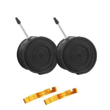 Imagem de iEllevie Pacote com 2 Câmaras de Ar para Bicicleta de Montanha 26X1.9/2.125 F/V48Mm Válvula Presta Compatível com Pneus de Bicicleta de Montanha 26 X 1.9 26 X 2.0 26 X 2.10 26 X 2.125 com 2 Alavancas