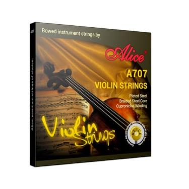 Imagem de Alice Cordas de violino, conjunto completo de cordas de violino 4/4, núcleo de aço trançado com extremidade de bola dourada, cordas de concerto, tom quente e delicado, inclui uma corda E extra com um