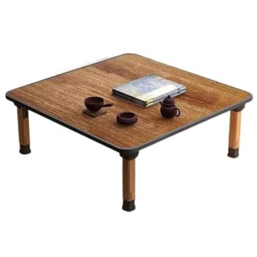 Imagem de WIKLMOTH Mesas de café dobráveis de madeira japonesas, mesa baixa ajustável de piso quadrado para tatami sentado no chão, mesa de jantar Kotatsu dobrável mesa de jantar mesa de meditação, janela baía
