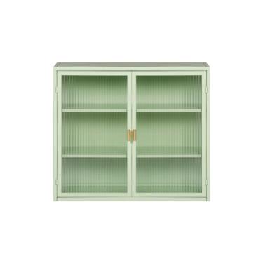 Imagem de Tzou Armário de parede, armário de armazenamento de porta de vidro duplo armário de vidro estilo retrô para escritório, sala de jantar, sala de estar, cozinha banheiro estilo verde 1 tamanho único