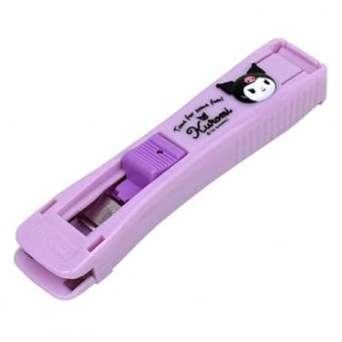 Imagem de LENITH Dispensador de grampo grampeador fofo com cara de animal reutilizável Kuromi dispensador de clipe/papel portátil portátil 3 clipes de recarga de metal roxo preto coelho