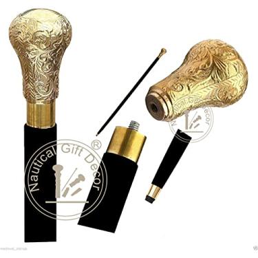 Imagem de RIYLBEX Bengalas e bengalas em madeira natural com cabo de latão - Bengala de caminhada elegante