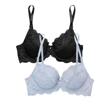Imagem de Smart & Sexy Sutiã push-up de renda exclusivo feminino - perfeito para buscar estilo e conforto sem esforço, água mineral/tom preto, (36) 36DD