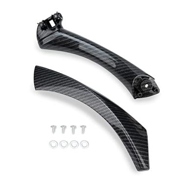 Imagem de Maçaneta interna traseira esquerda de fibra de carbono e tampa de acabamento externo de substituição para BMW Série 3 2004-2011 318 320 325 330 335 E90/E91