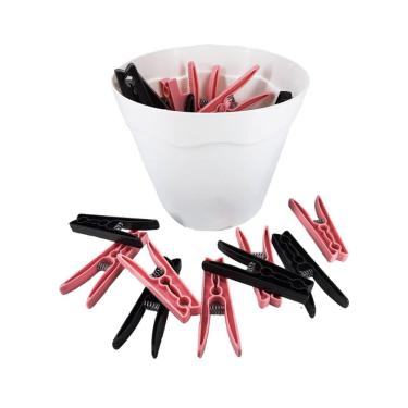 Imagem de Kit 1 Cesto E 40 Prendedores Pregadores Roupas Preto E Rosa