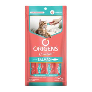 Imagem de Creminho Origens Para Gatos Petisco Tipo Churu Creamy Cartela Com 4 Tubinhos Sabor Salmão 60g