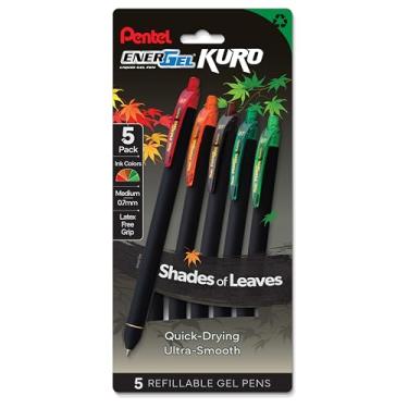 Imagem de Pentel EnerGel Kuro Shades of Leaves, Caneta de gel líquido retrátil, cores sortidas, pacote com 5 (BL437LVSPF5)