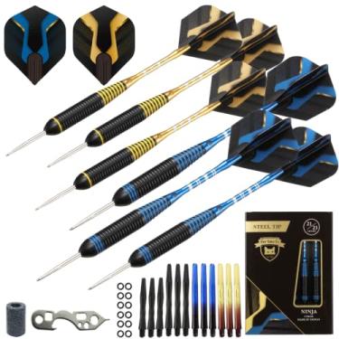Imagem de Conjunto de dardos com ponta de aço de 6 peças - ponta de aço profissional para alvo de dardos - Inclui barris + eixos de plástico/alumínio + anéis de vedação + apontadores + chave inglesa (21 g