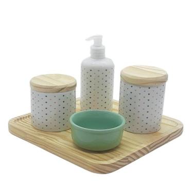 Imagem de Kit higiene bebê Poá 5 pçs - Molh. Verde -Tampas e Bdj Pinus - Antilop