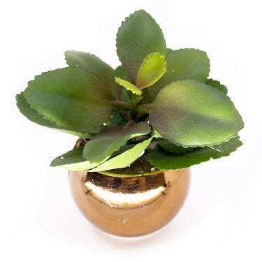 Imagem de Vaso Decorativo Dourado Com Suculenta Artificial Folha Baixa 15x8 Cm F